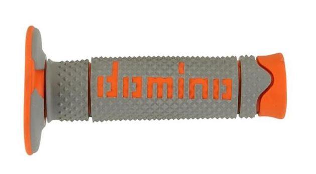 Manopole Domino in doppia gomma soft hand per motocross, supermotard e enduro. Grigio/Arancio