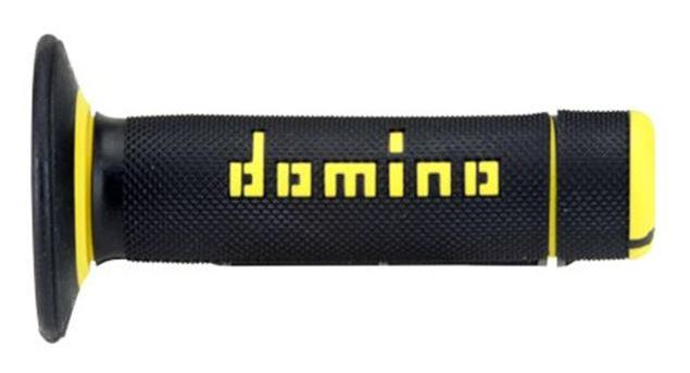 Manopole Domino in doppia gomma per motocross, supermotard e enduro. Nero/Giallo