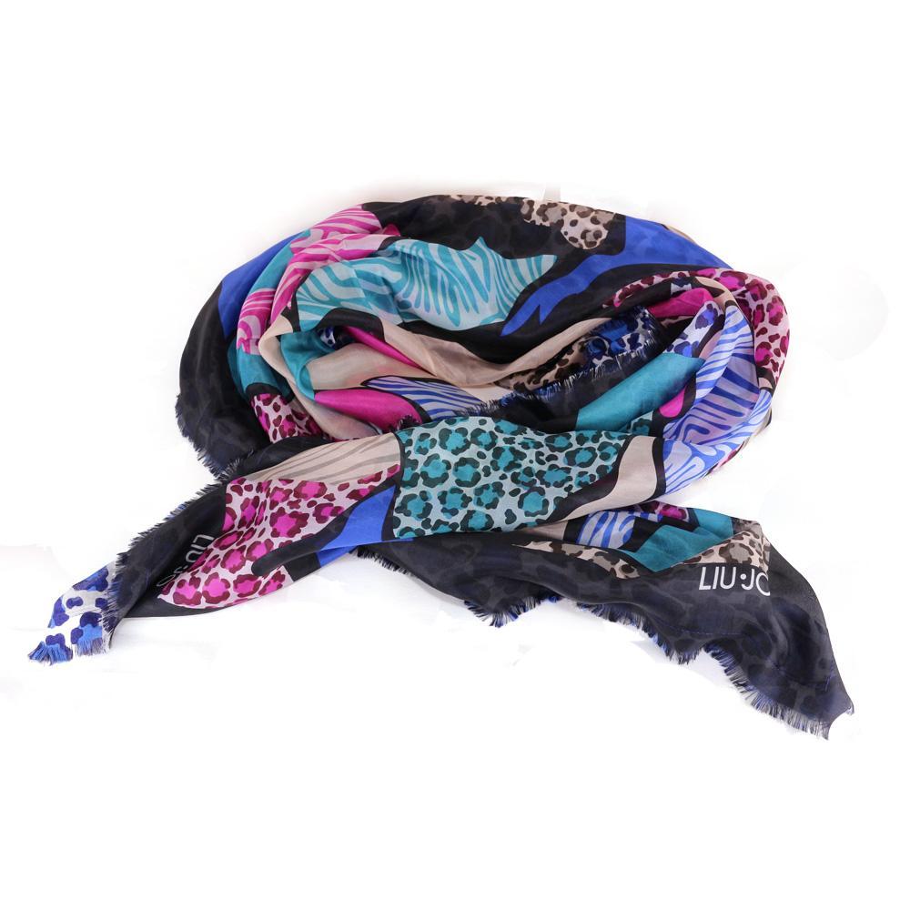 Foulard LIU JO Leopardato Con Logo - 120x120cm, Lavabile A Secco, Colore Cobalto - Foto 3