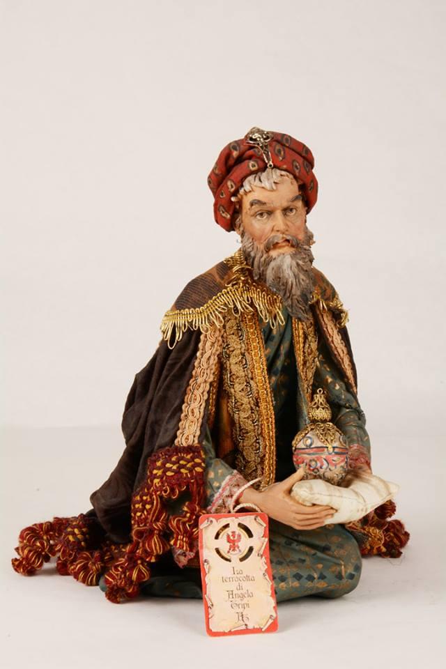 Re Magio Mulatto Presepe Siciliano Angela Tripi 40 cm Terracotta e Stoffa