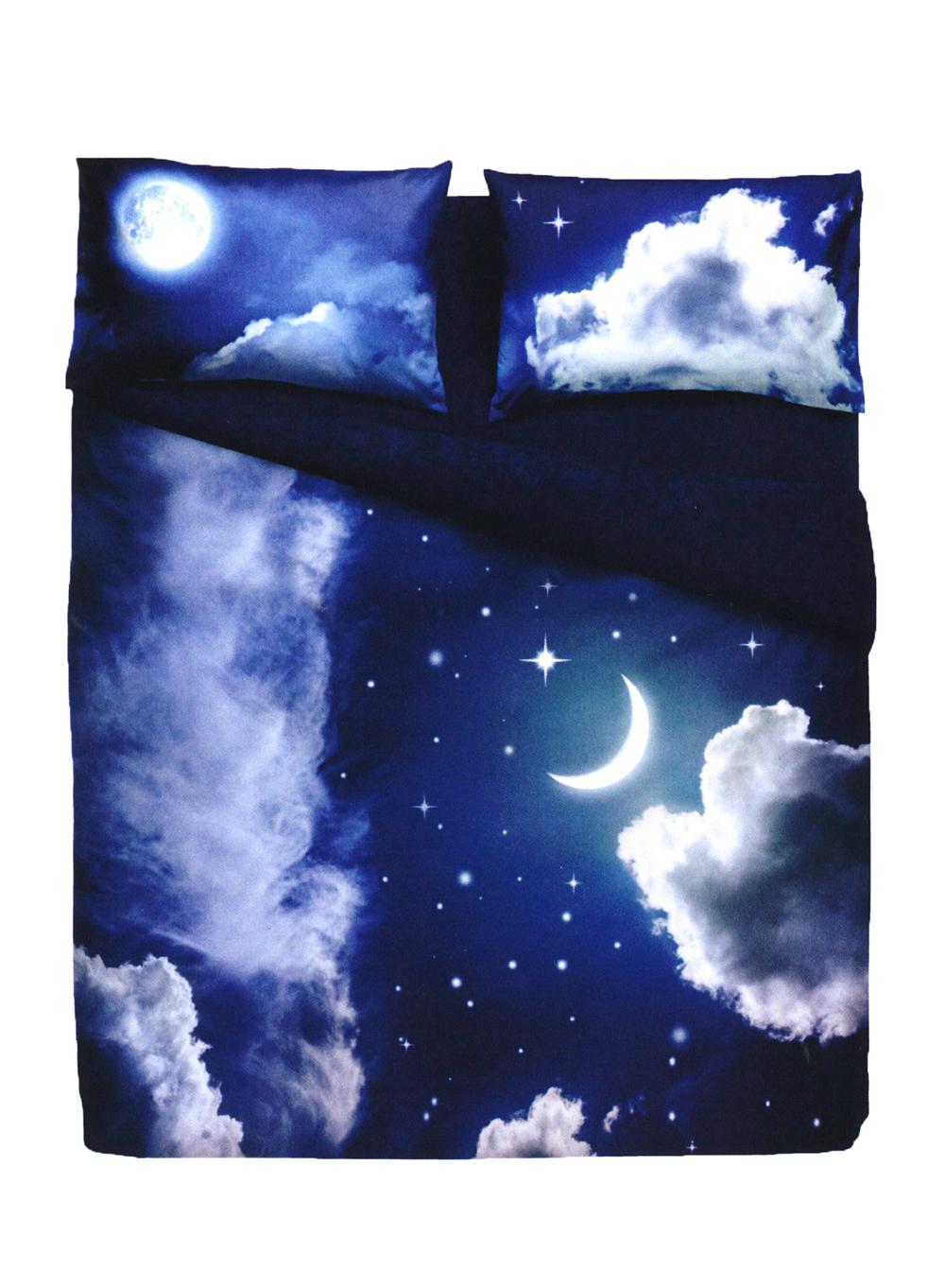Set Copripiumino Notte Stelle 200x200 Cm - Morbido In Microfibra, Per Letto 1.5m, Con 2 Federe 50x75 Cm, Stampa Misteriosa Blu, Autunno/Inverno