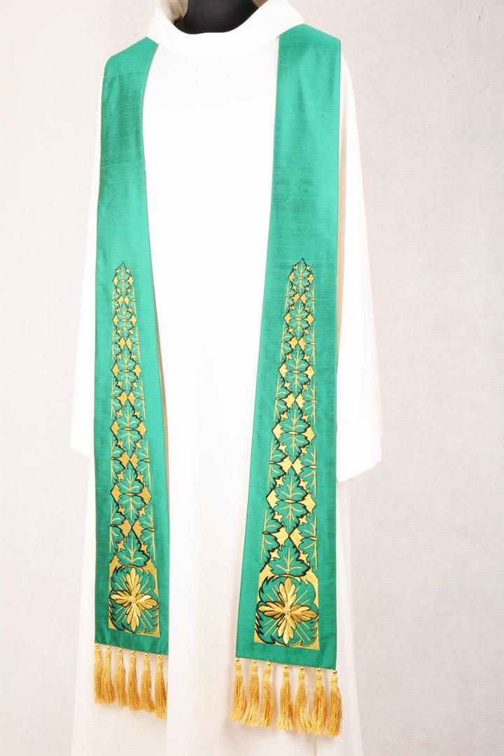 Stola S53 M3 Ricamo Foglie Verde