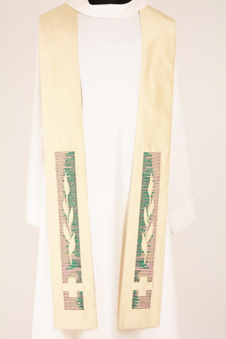 Stola S28 M1 Bianca Ricamo Ulivo - Pura Seta