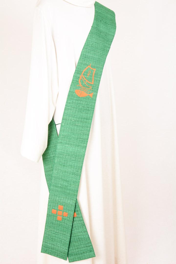 Stola Diaconale SDM201 M2 Verde - Seta a quadri - Ricamo a mano