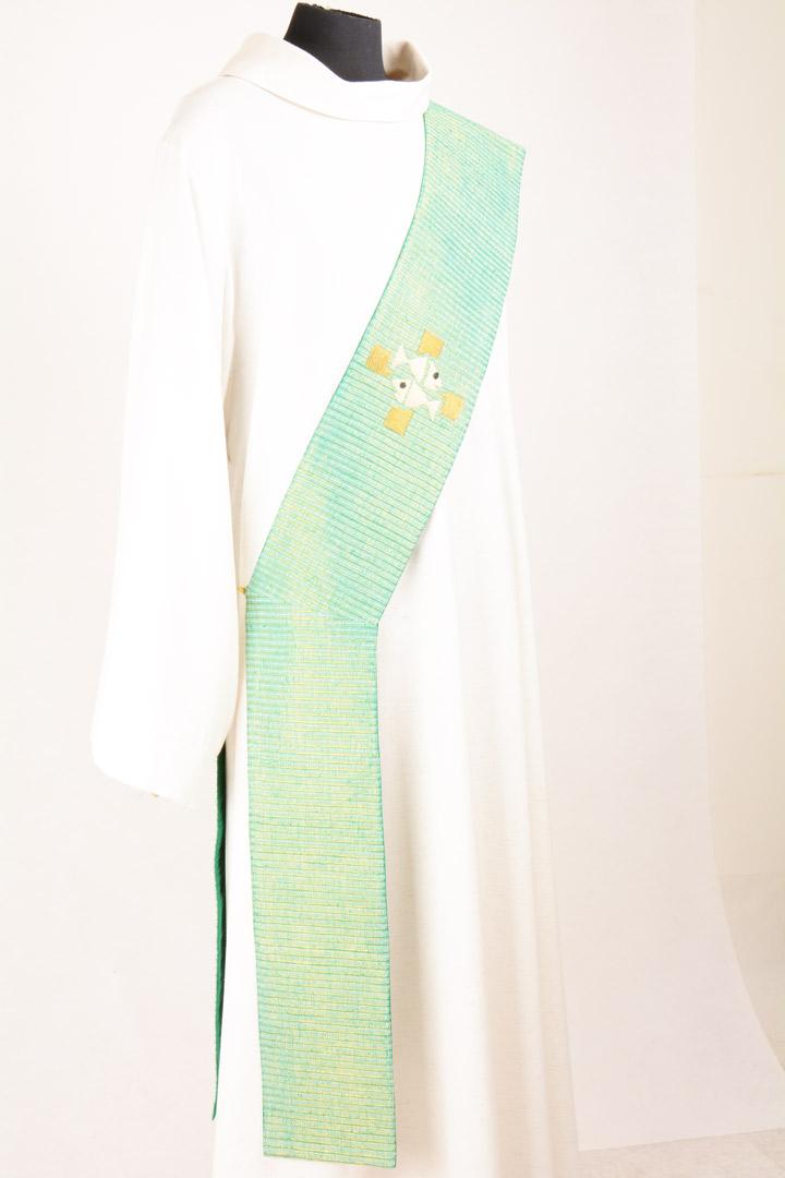 Stola Diaconale SDM208 M1 Verde - Seta Greggia Lurex - Ricamo a Mano