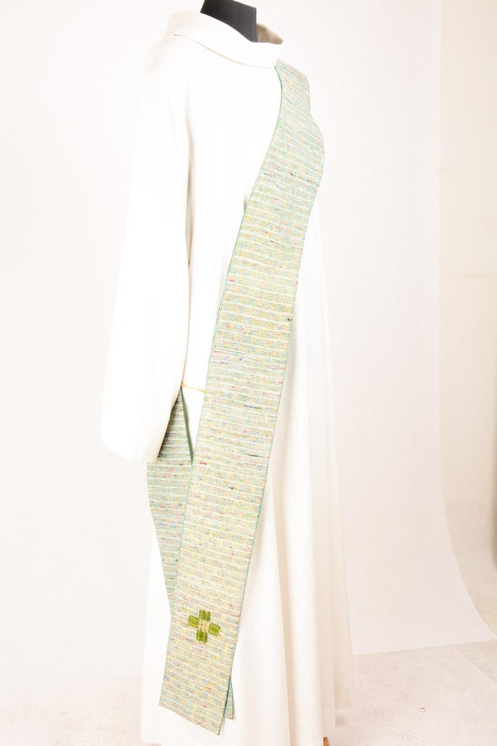 Stola Diaconale con Perle SDP302 M2 Verde - Seta Greggia Lurex