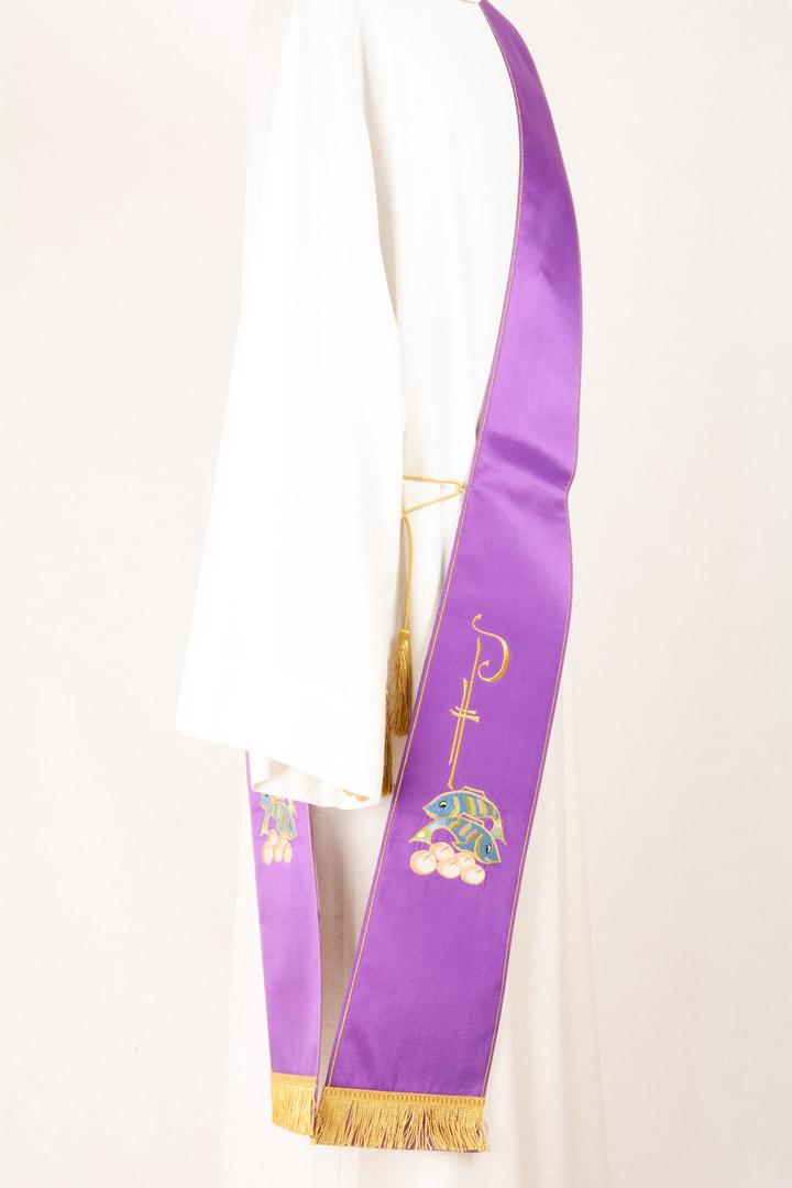 Stola Diaconale SD10 M0 Viola Ricamo Pane e Pesci Faille Misto Lana