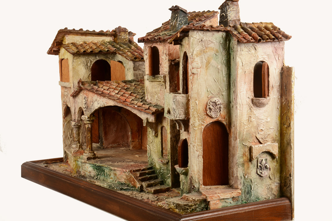 Capanna borgo Presepe in Legno e Gesso Dipinto a mano Artigianato Romano