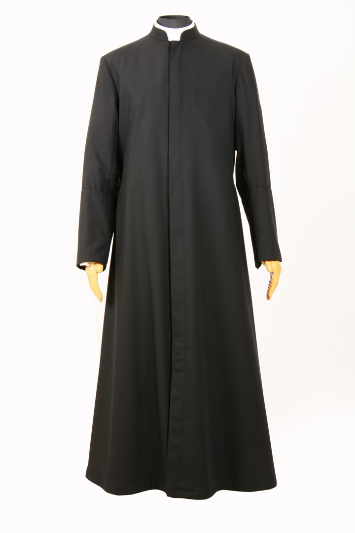 Abito Talare Nero con Bottoni Nascosti    