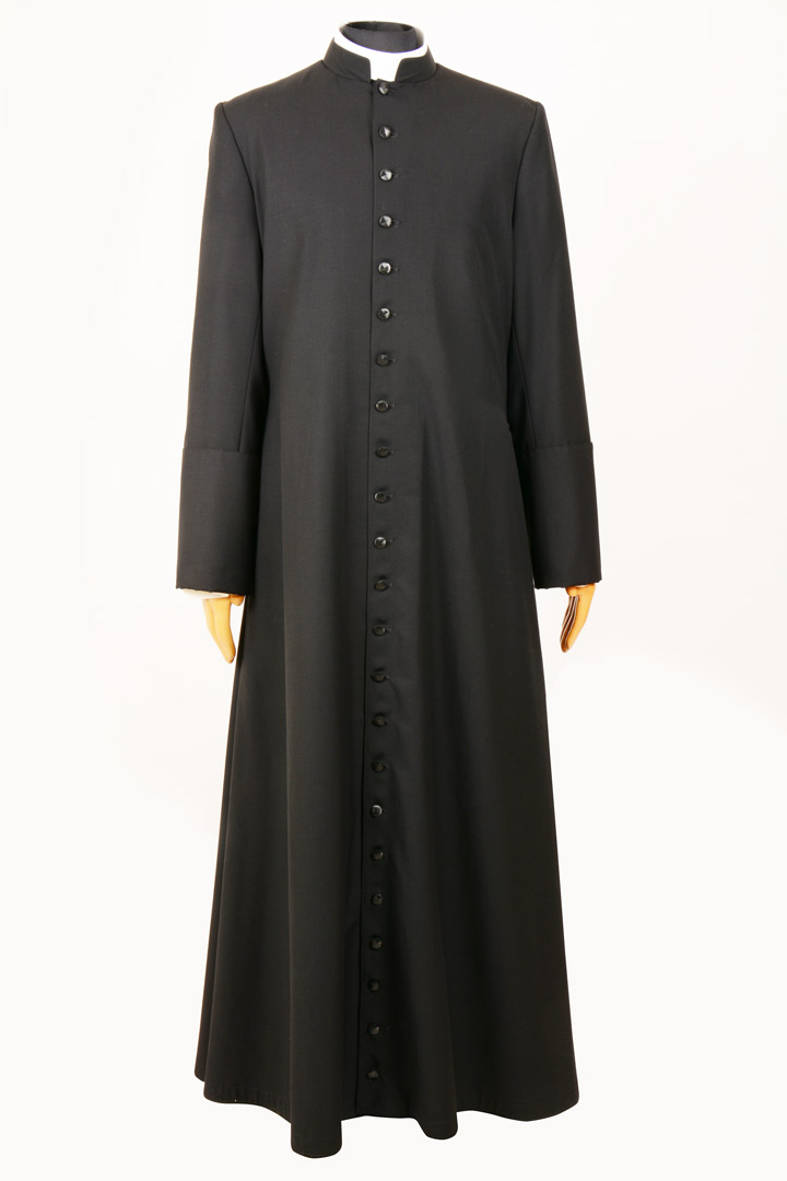 Abito Talare Nero con Bottoni a Vista e Manicotto