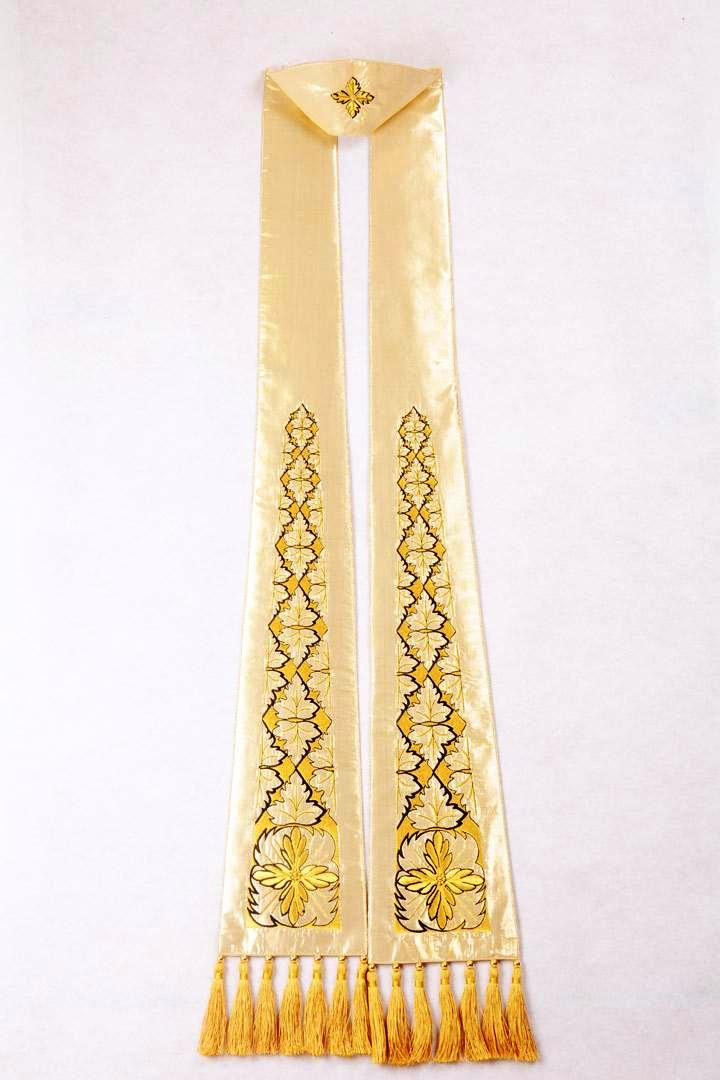 Stola S53 M3 Ricamo Foglie Bianca e Oro
