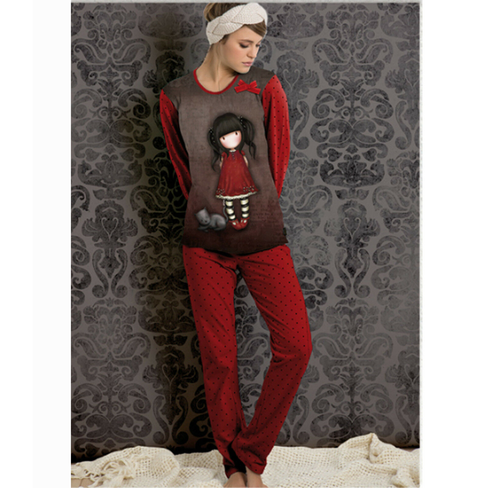 Santoro Pajamas All Red Winter Warm Cotton Jersey Women Girl 2 Pieces Ebay