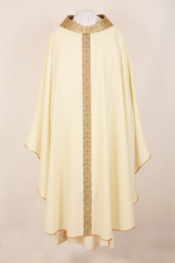 Casula Bianca in Sallia di Pura Lana con Stolone Seta operata