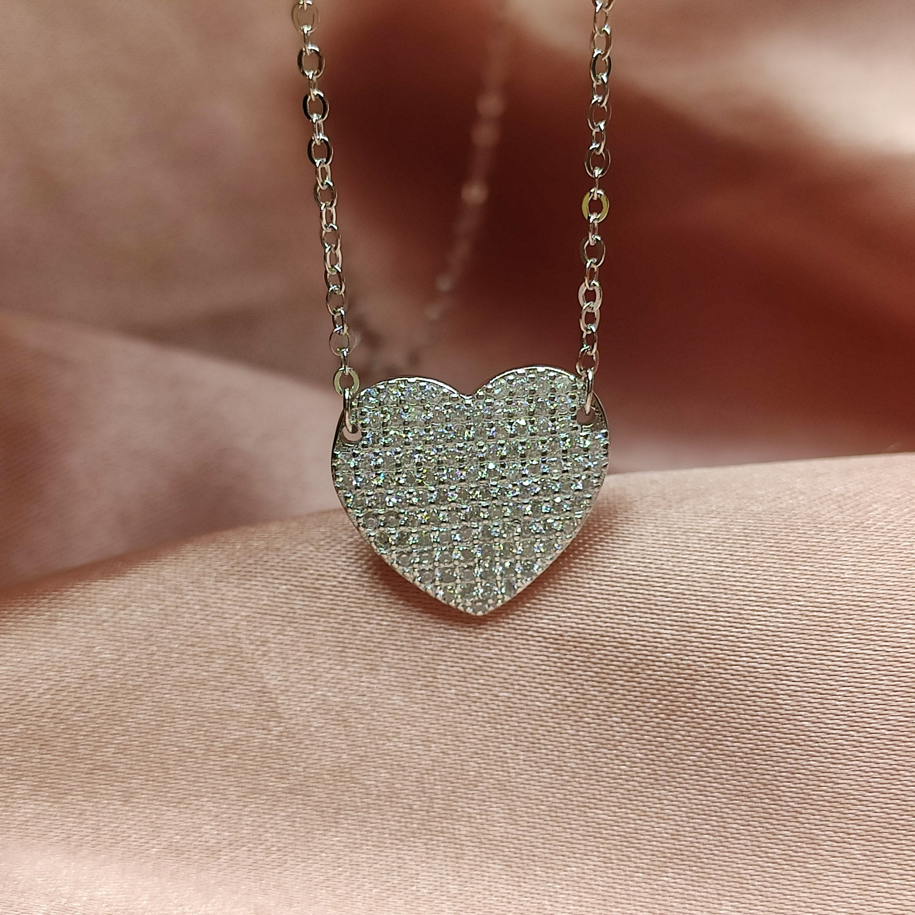 collana cuore con zirconi pavè in argento 925