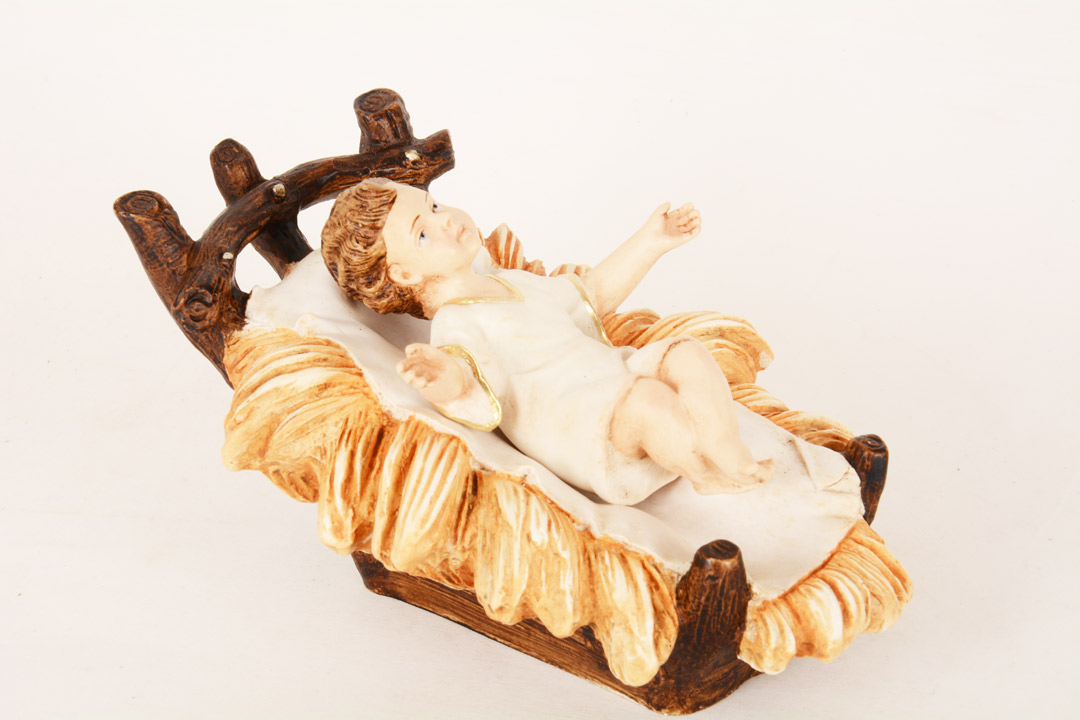 Gesù Bambino con Culla in resina colorata 11 cm