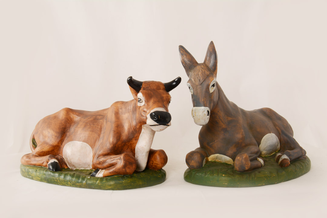 Asino e Bue per Presepe in Gomma tipo Legno 53 cm
