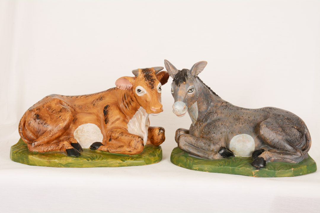 Asino e Bue per Presepe in Gomma tipo Legno 45 cm