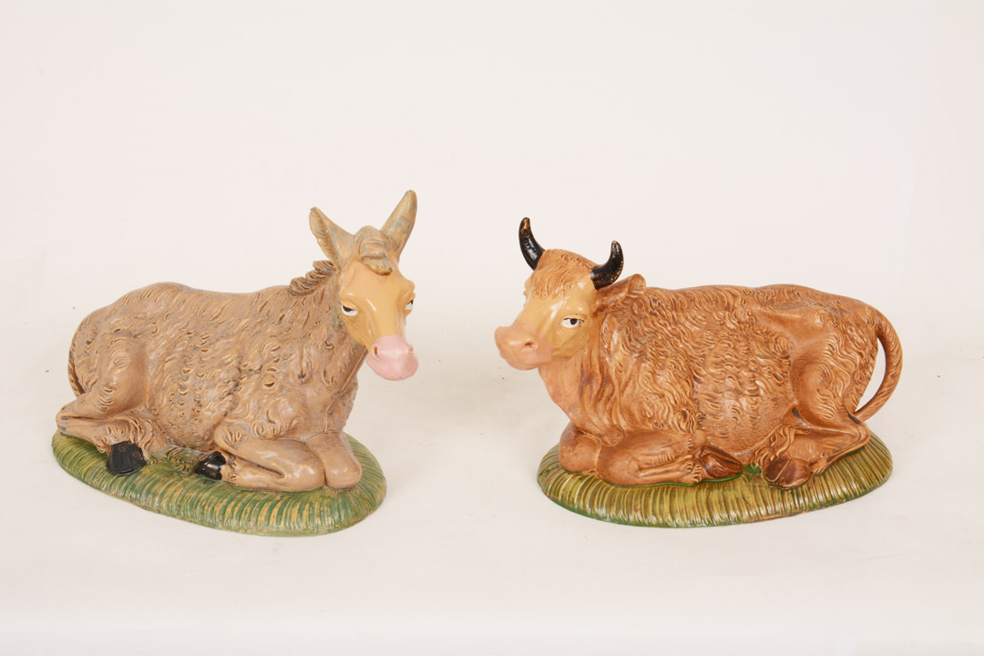 Asino e Bue per Presepe in Gomma tipo Legno 30 cm