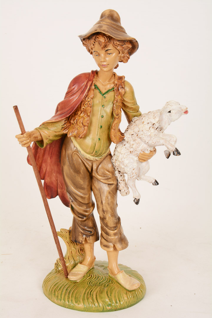 Pastore Bastone e Pecora in Braccio per Presepe in Gomma tipo Legno 30 cm