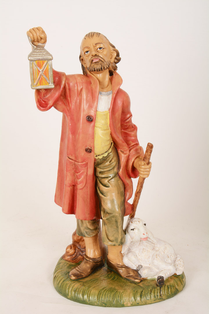 FADEDA Statuina Presepe - Pastore Con Legno E Lanterna - Dipinta A Mano In Poliresina - Altezza 7 Cm - 2