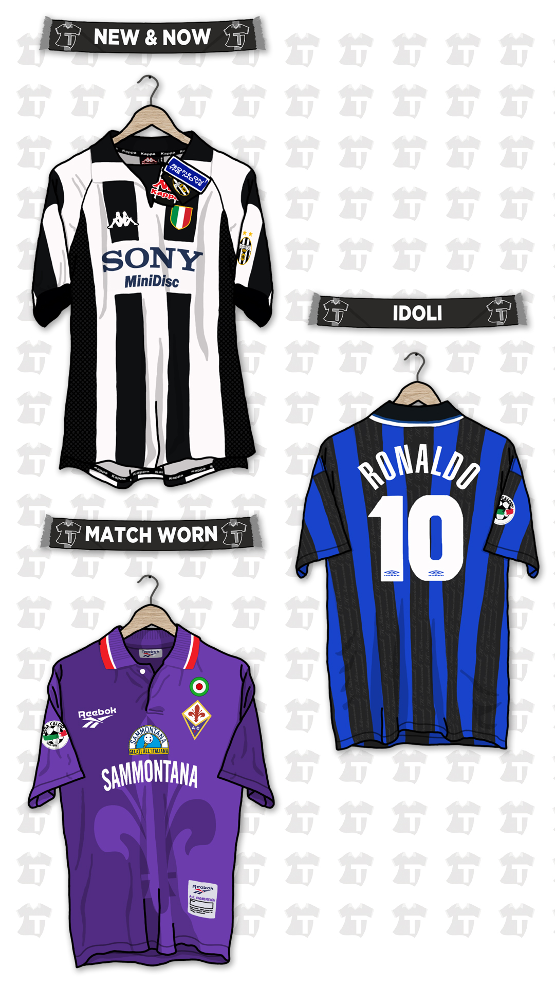 Top Vintage Football Shirts : Maglie retro classic football shirts  storiche. Magliette non solo de le7sorelle del calcio italiano ma tanti  club di serie a. Una vera Operazione nostalgia con le sette