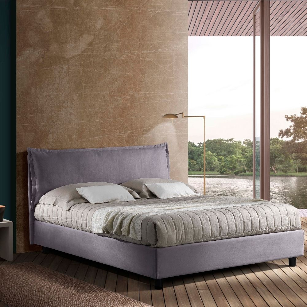 Letto Matrimoniale Grigio Con Box Contenitore E Rete In Legno