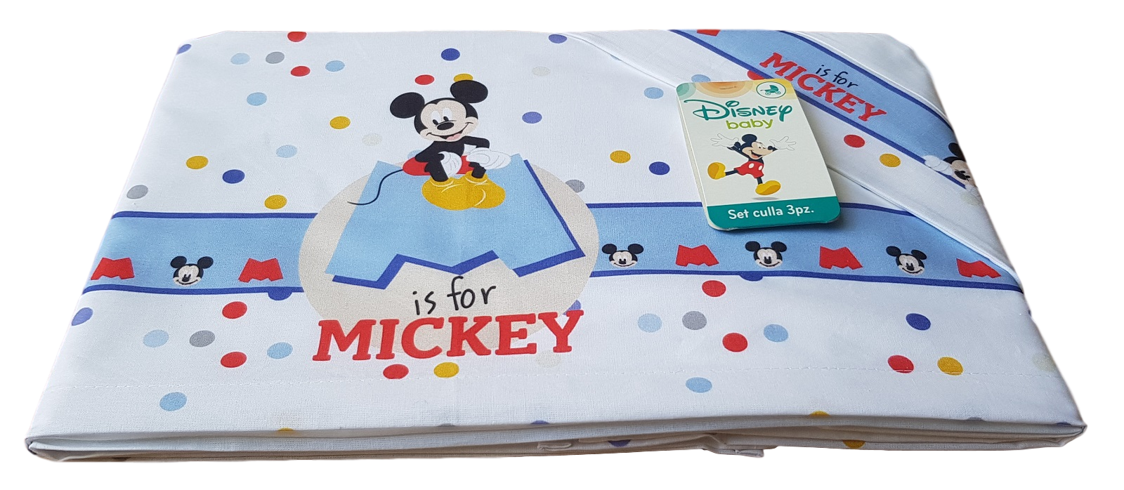 DISNEY. Completo, Set 3 pezzi Lenzuola BABY. Carrozzina e Culla in 100%  Cotone.