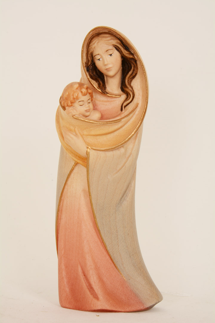 Statua Madonna con Bambino in Legno Colorato cm 15