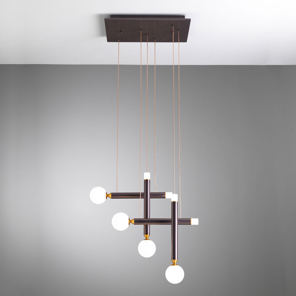 SEVENTY SOSPENSIONE 4 LUCI MARRONE OSSIDATO 4x2W+4x4W 3000K