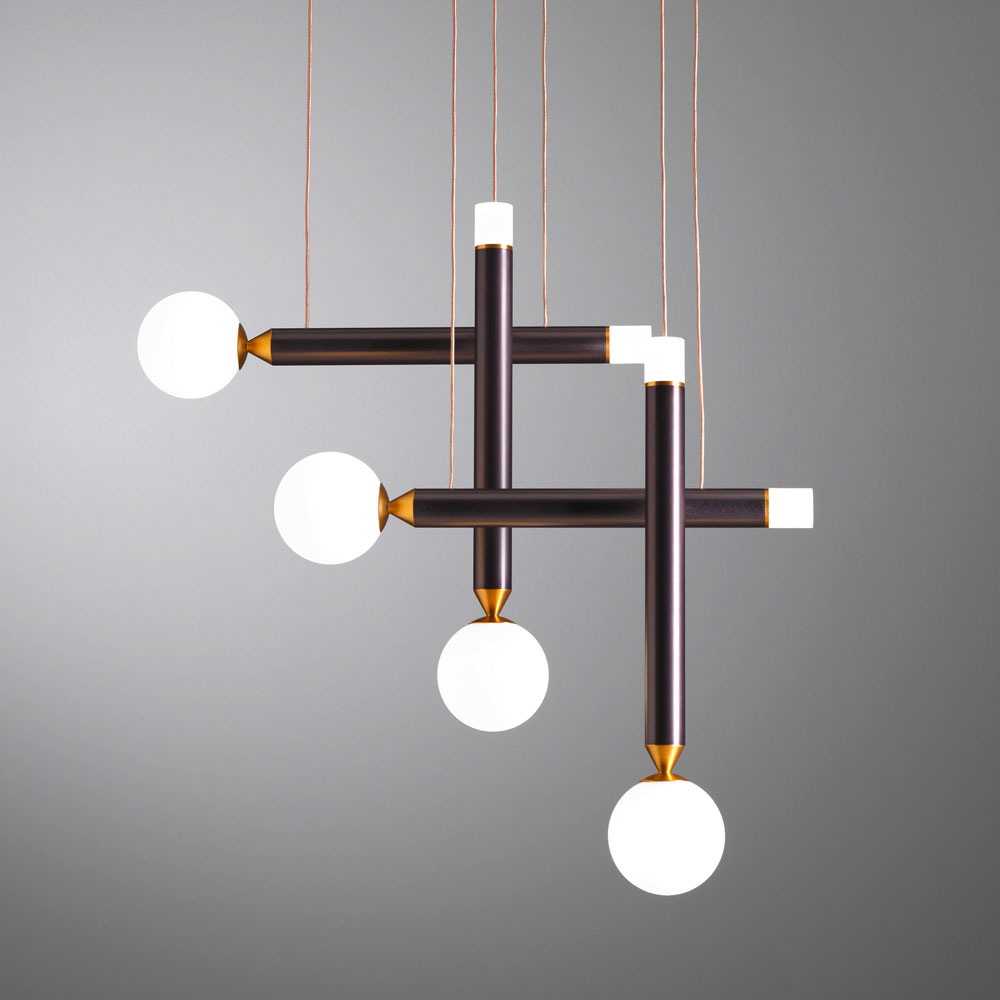 SEVENTY SOSPENSIONE 4 LUCI MARRONE OSSIDATO 4x2W+4x4W 3000K