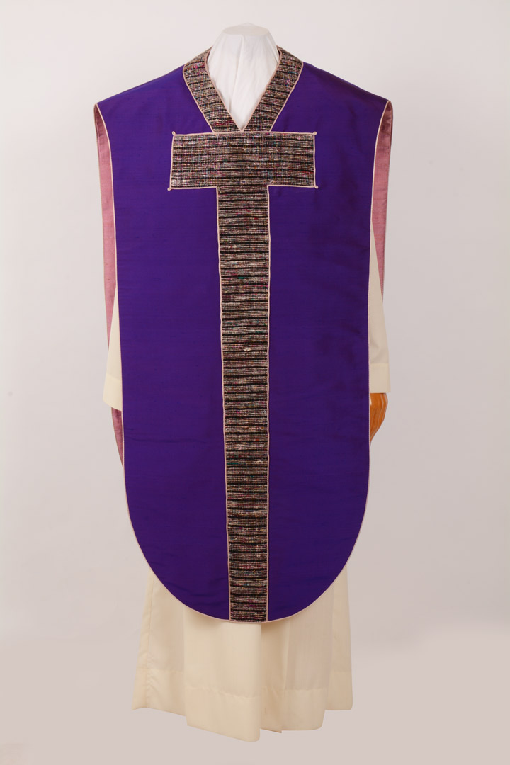 Pianeta tessuto pura seta colore viola