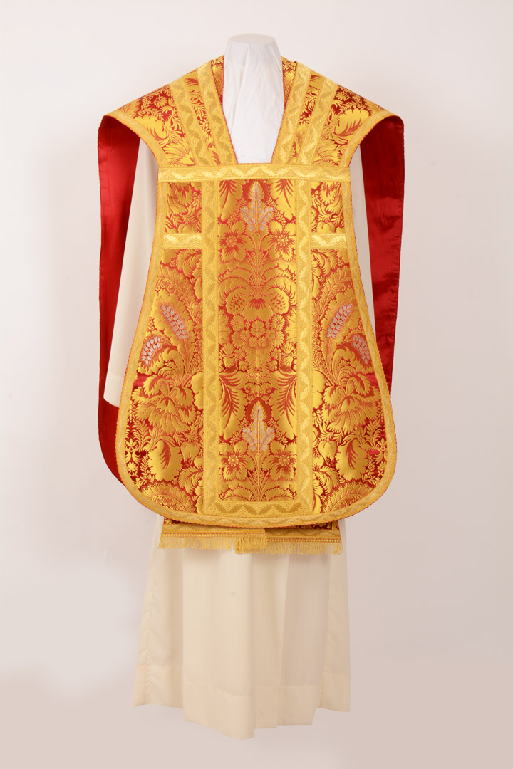 Pianeta con accessori tessuto mughetti colore rosso