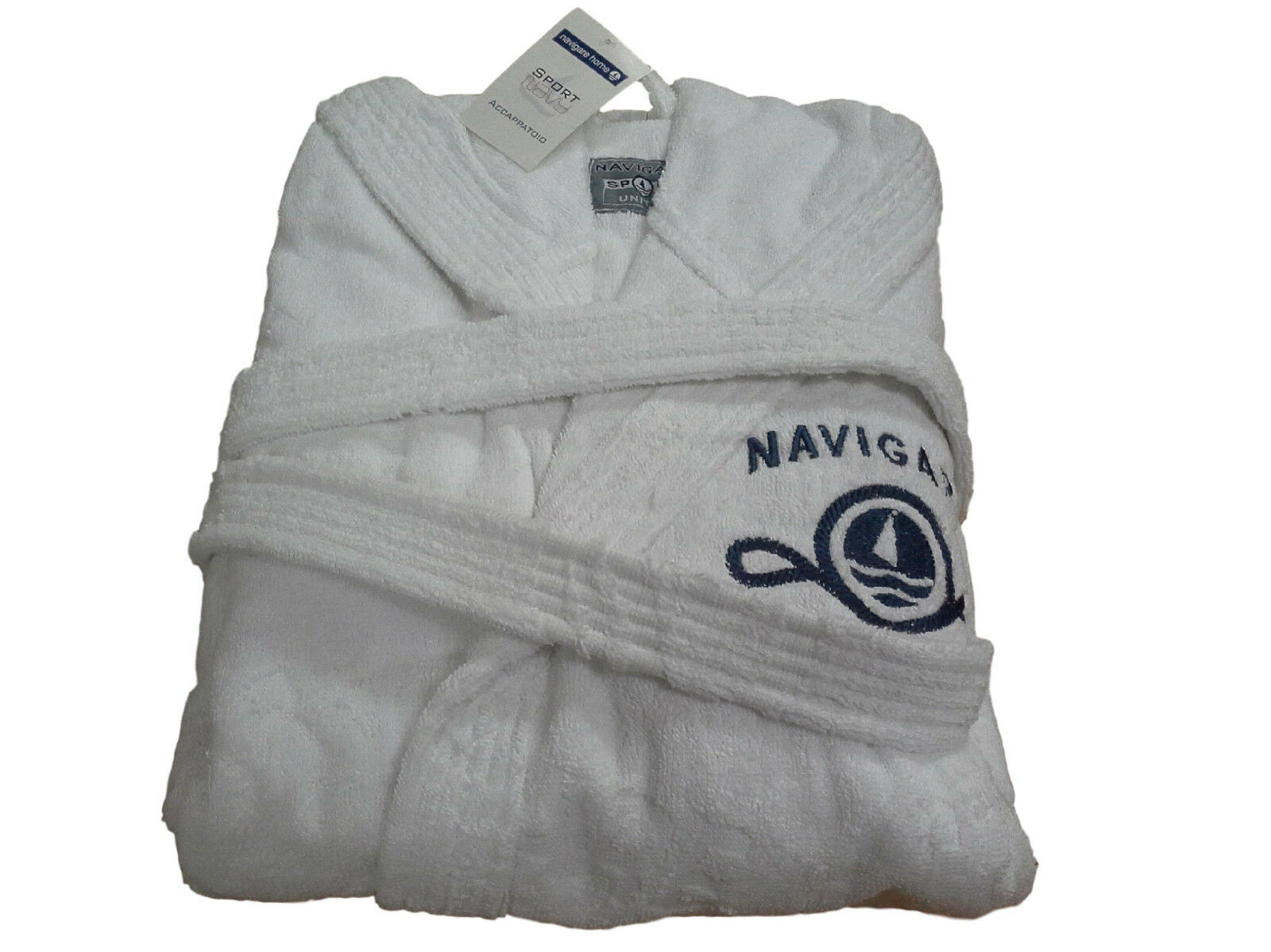 Accappatoio a cappuccio Unisex NAVIGARE SPORT. Spugna Jacquard 420 gr. mq. Dis 3