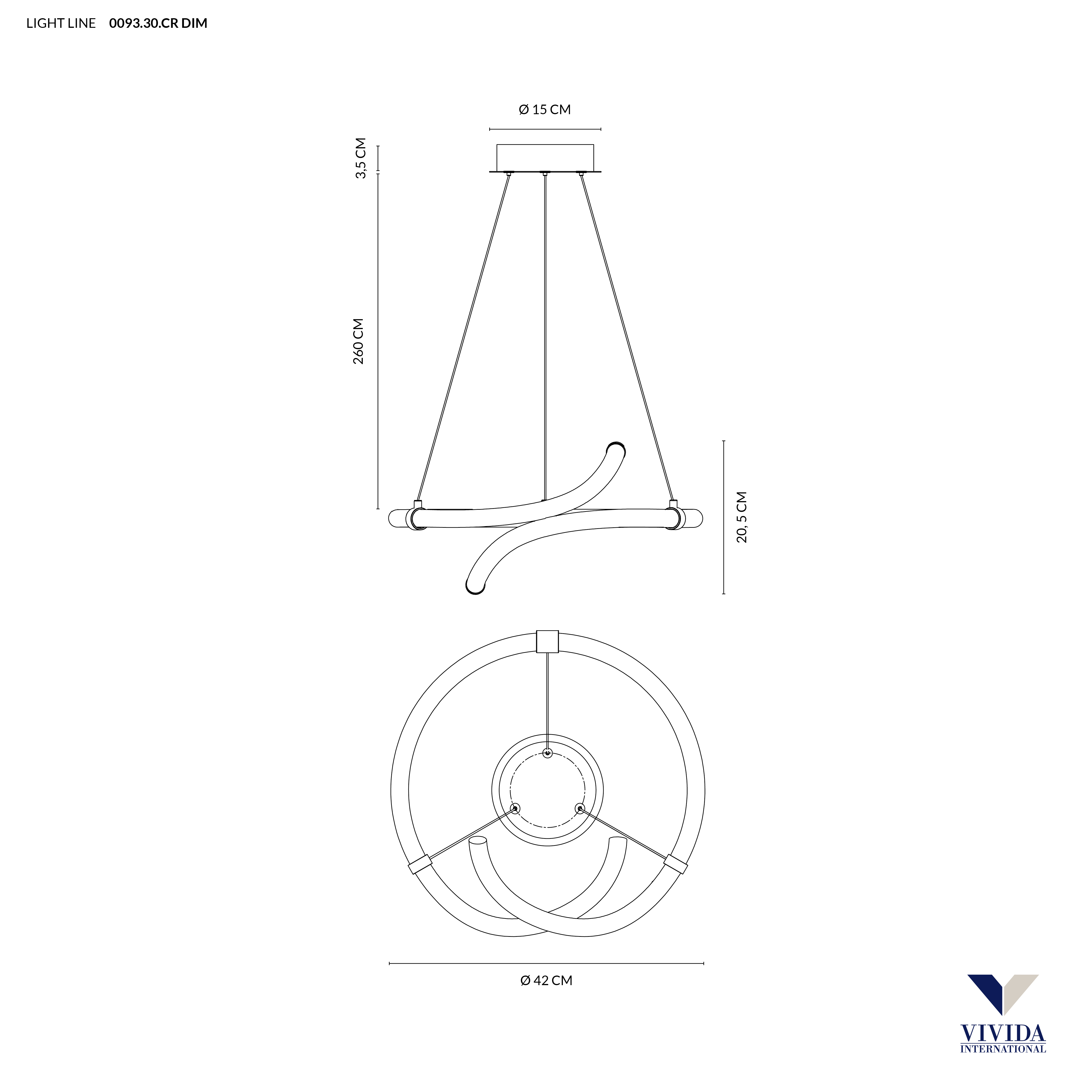 LIGHT LINE SOSPENSIONE Ø42 21W 3000K DIMMERABILE