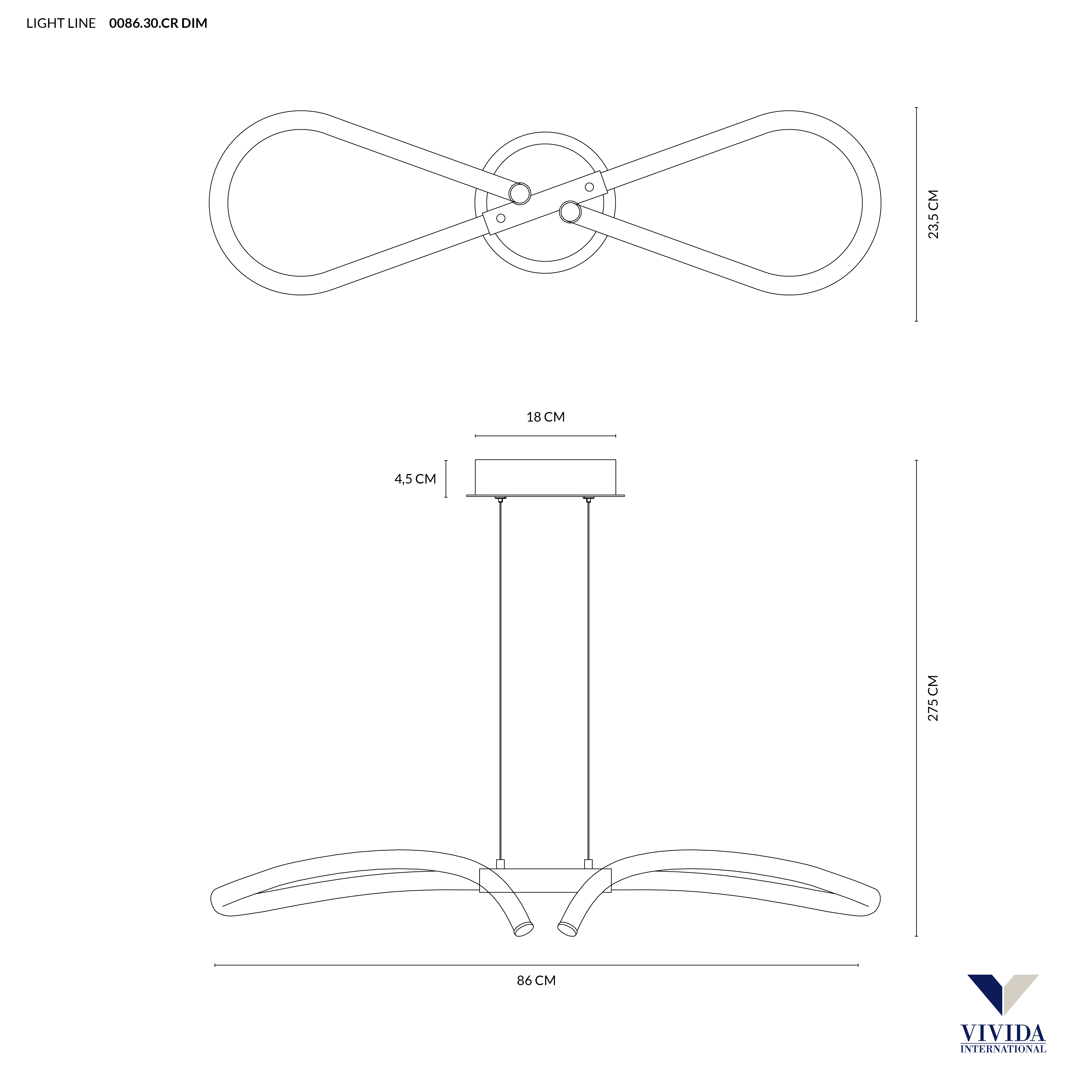 LIGHT LINE SOSPENSIONE BIANCO+CROMO 30W 3000K DIMMERABILE
