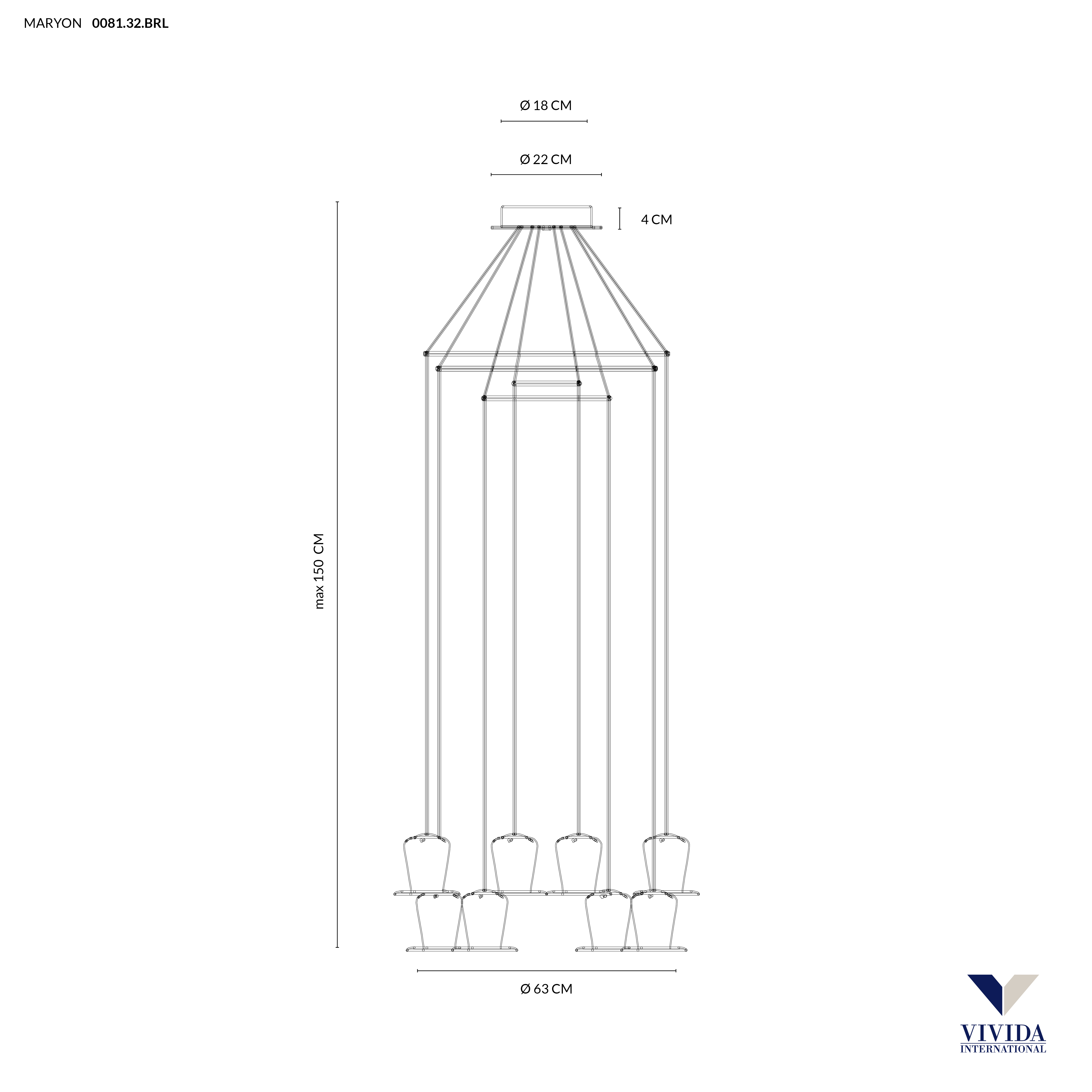 MARYON SOSPENSIONE 8 LUCI MARRONE OSSIDATO 8x2W 3000K