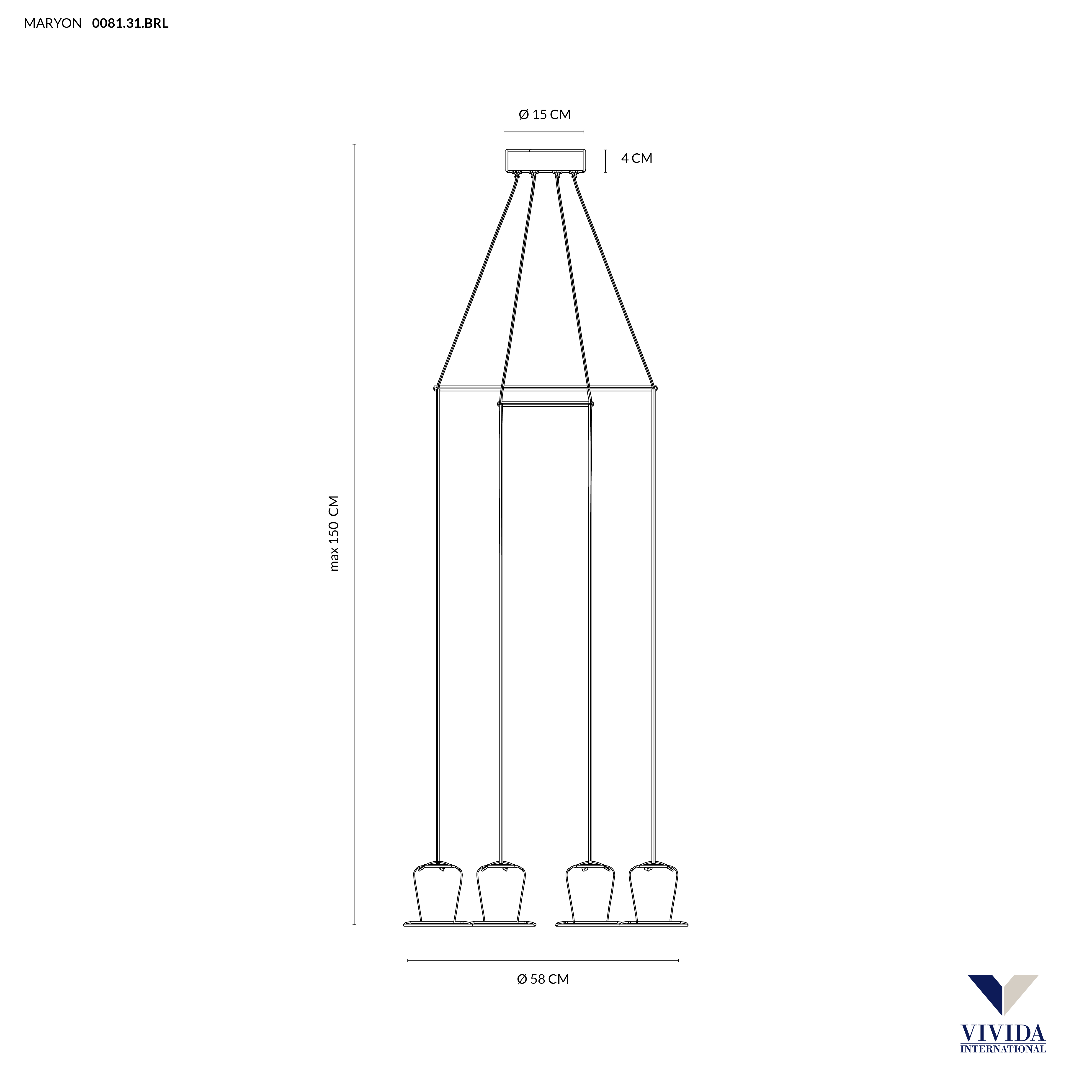 MARYON SOSPENSIONE 4 LUCI MARRONE OSSIDATO 4x2W 3000K