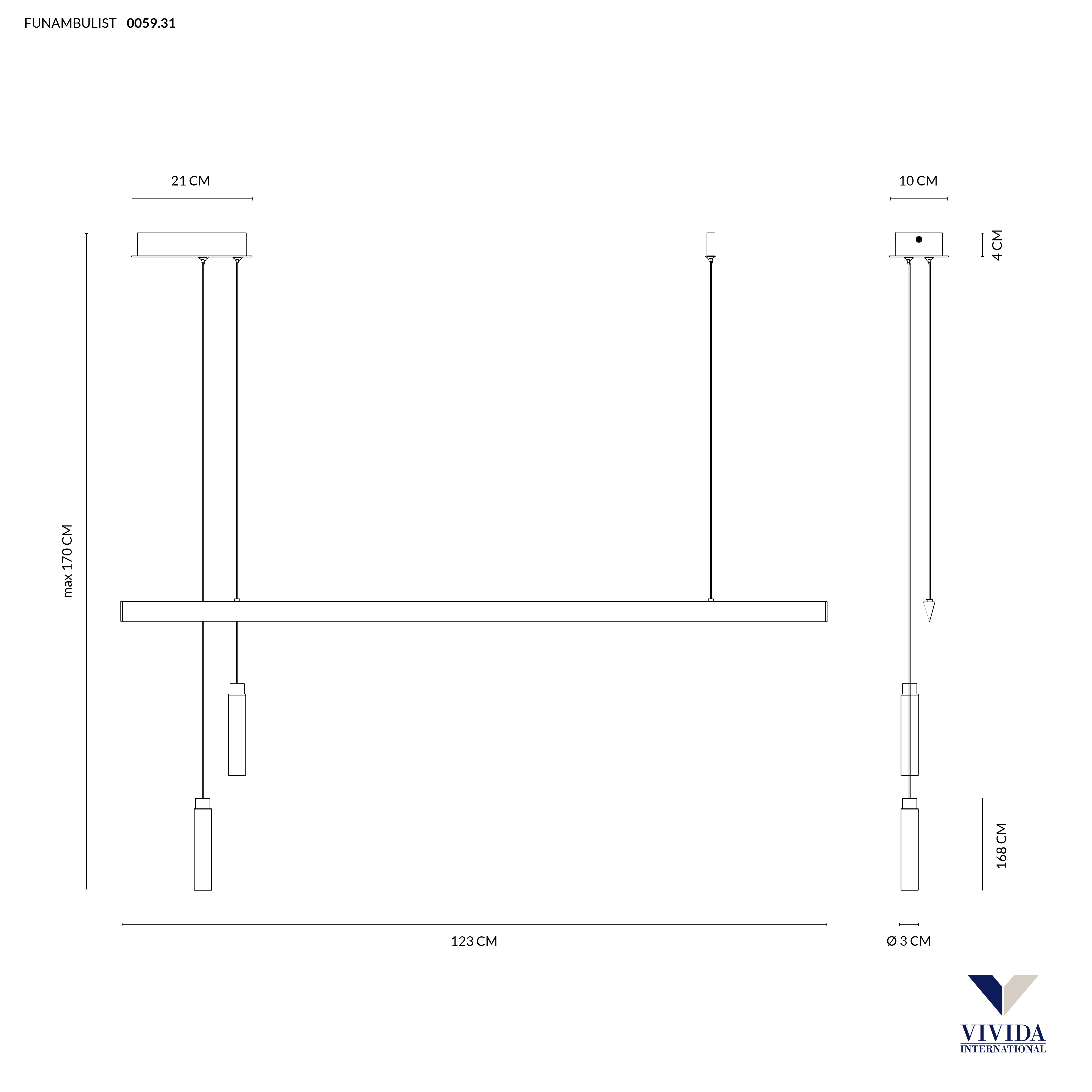 FUNAMBULIST SOSPENSIONE NERO  45W+2x3W 3000K