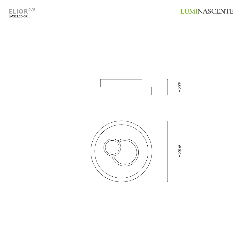 ELIOR 2/S PLAFONIERA Ø25 GRIGIO 18W 3000K-4000K