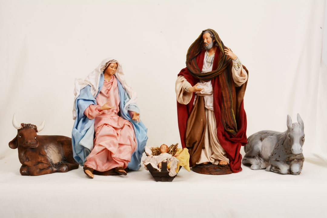 Natività Artigianato Napoletano in Terracotta e Tessuto 5 pezzi 30 cm