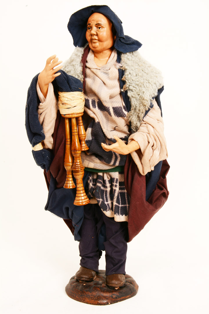 Zampognaro in Terracotta e Tessuto 30 cm Artigianato Napoletano