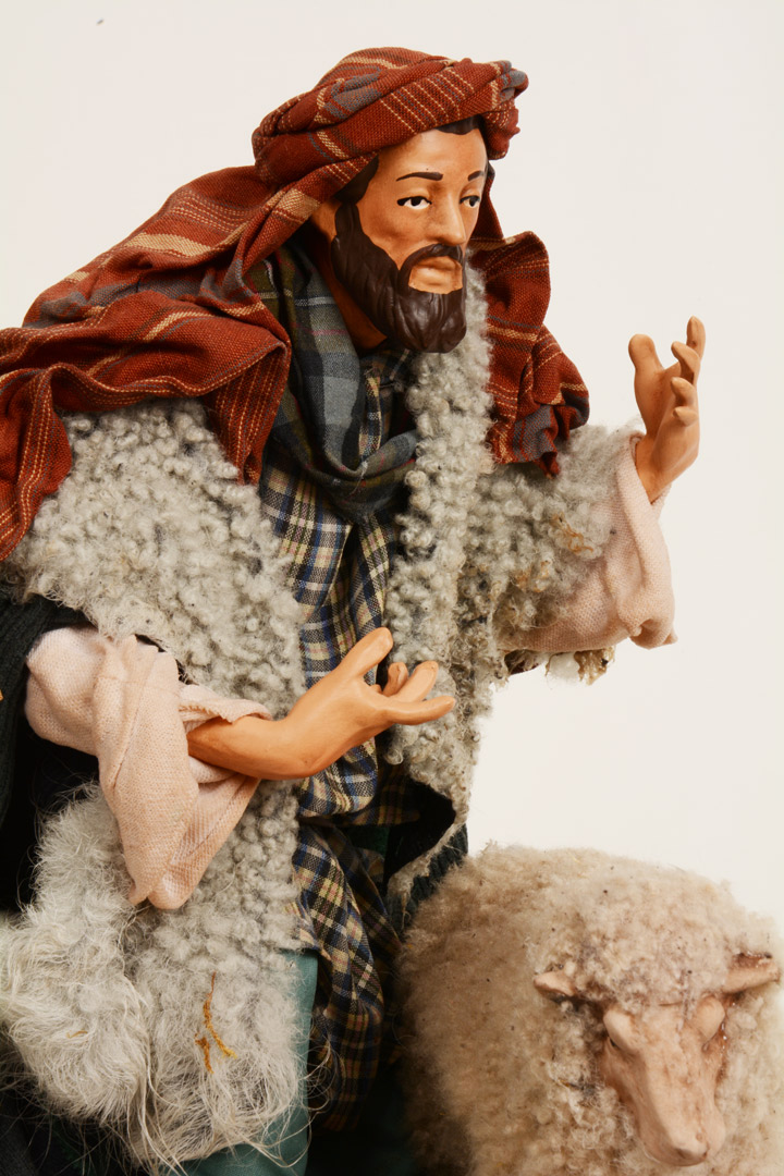 Pastore con Pecora in Terracotta e Tessuto 30 cm Artigianato Napoletano