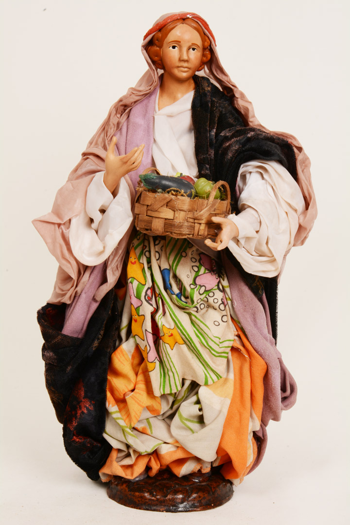 Donna con Cesto in Terracotta e Tessuto 30 cm Artigianato Napoletano
