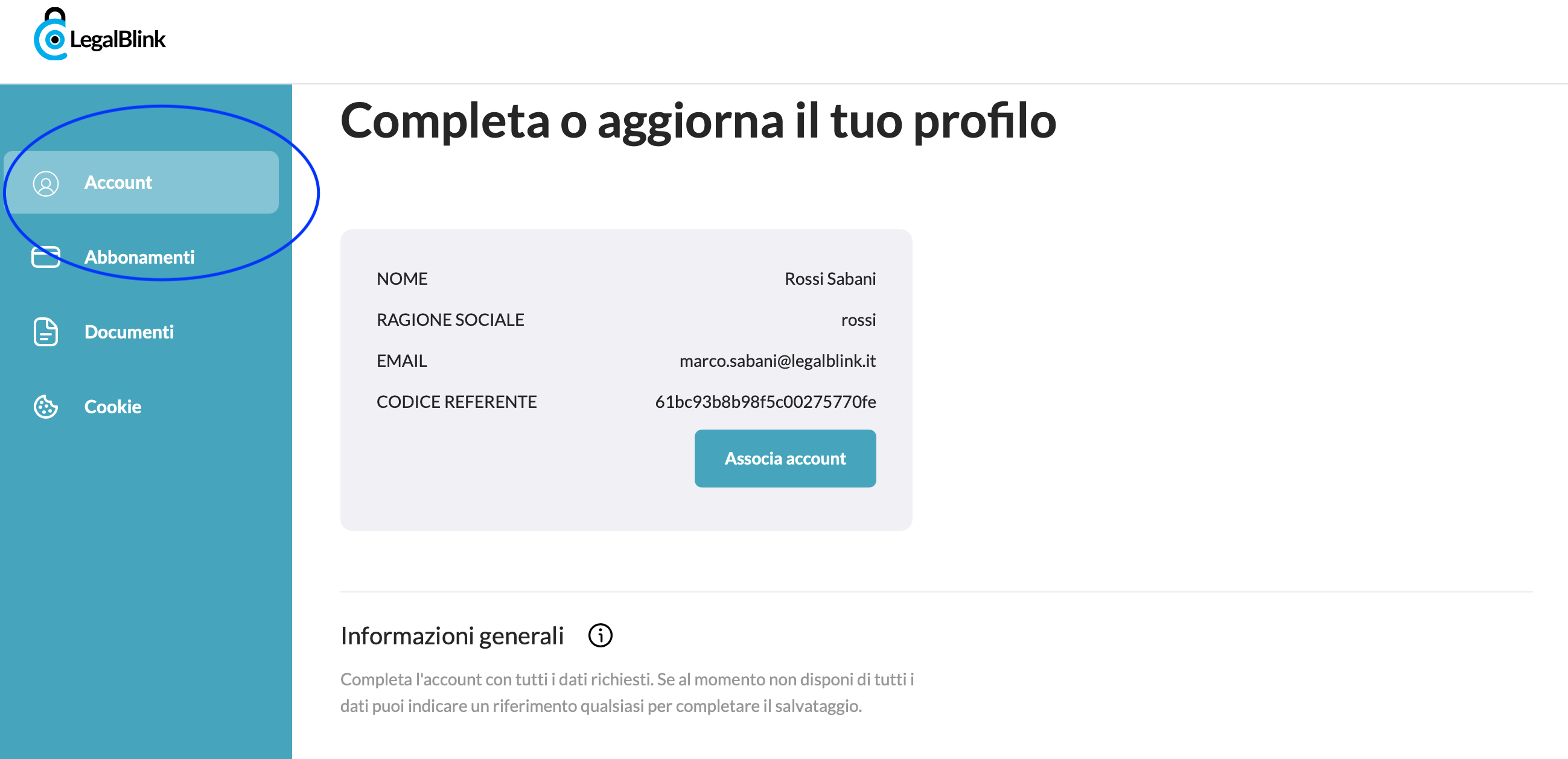 creare l'account per generare la cookie policy