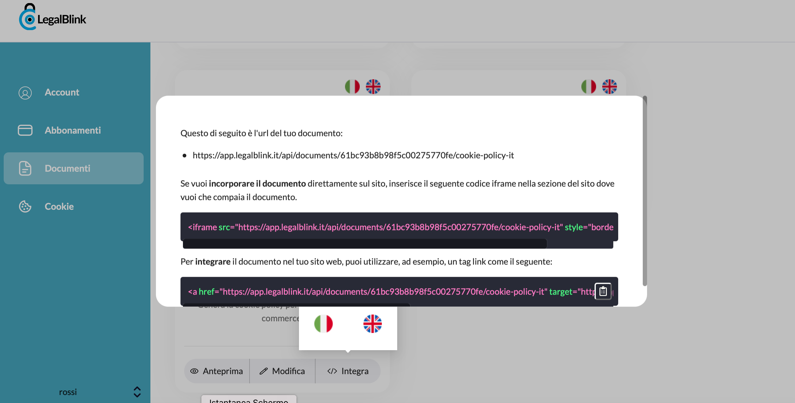 pubblica la cookie policy sul tuo sito web