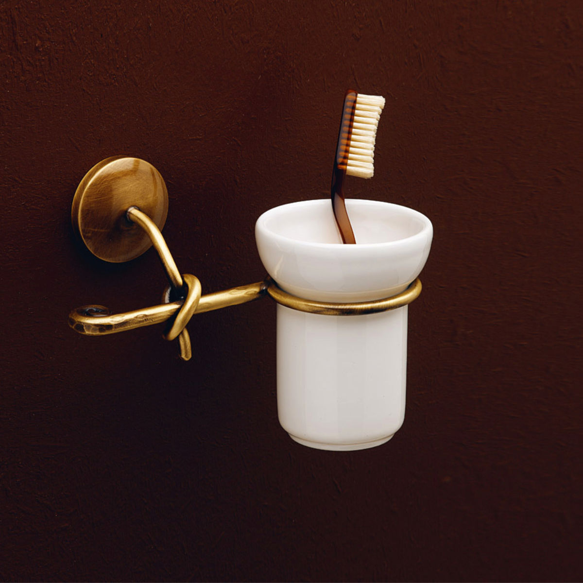 Porte-brosse à Dent Mural En Céramique Vintage Style Art Déco - Occasion Avec Marques D'usure - Couleur Blanc Brossé