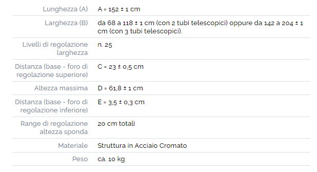 SPONDA LETTO UNIVERSALE REGOLABILE