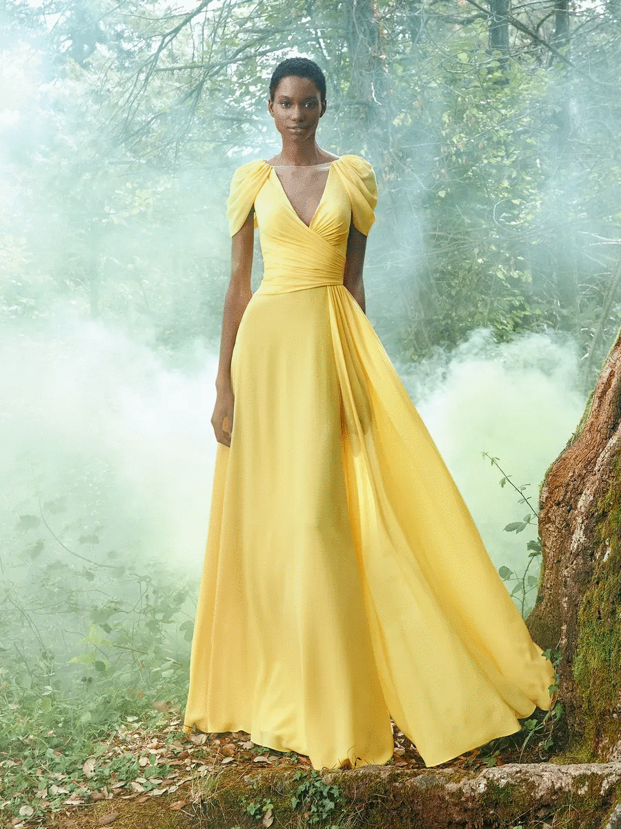 Abito cerimonia donna lungo giallo. Favole Abiti da Sposa e da