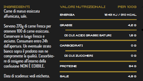 Carne Secca Proteica di Manzo Senza sale aggiunto - 40g - Carne Secca Italia