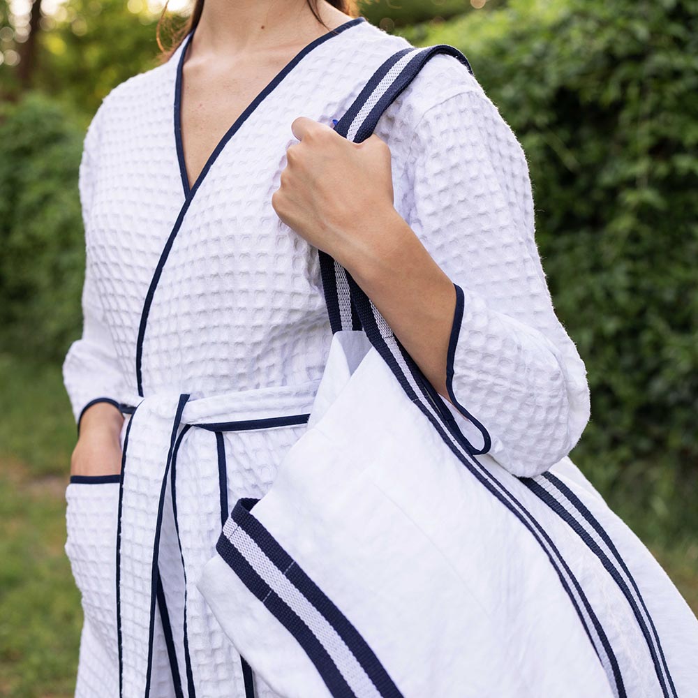 Accappatoio Slim in Nido d'Ape - Blu e Bianco 
